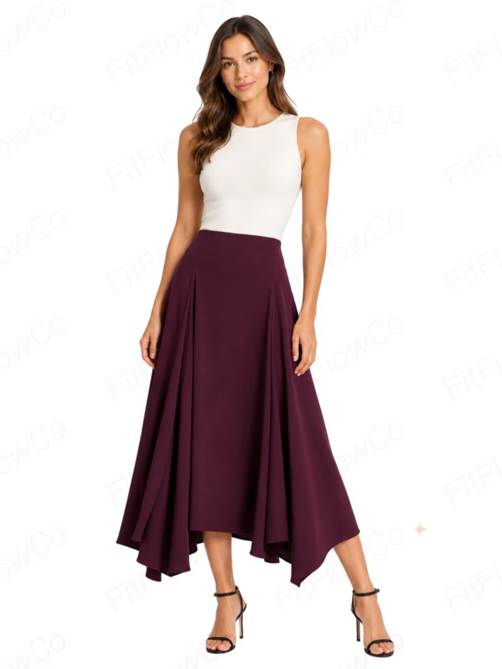 ZARA Eggplant Purple Asymmetrical A-Line Midi Skirt XS NWOT